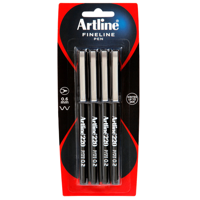 Artline 200 Art Fineliner Pen 0.4mm Black Pack Of 4
