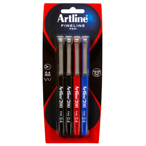 Artline 200 Art Fineliner Pen 0.4mm Assorted Pack Of 4