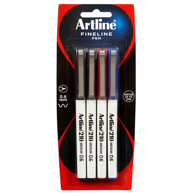 Artline 210 Art Fineliner Pen 0.6mm Assorted Pack Of 4