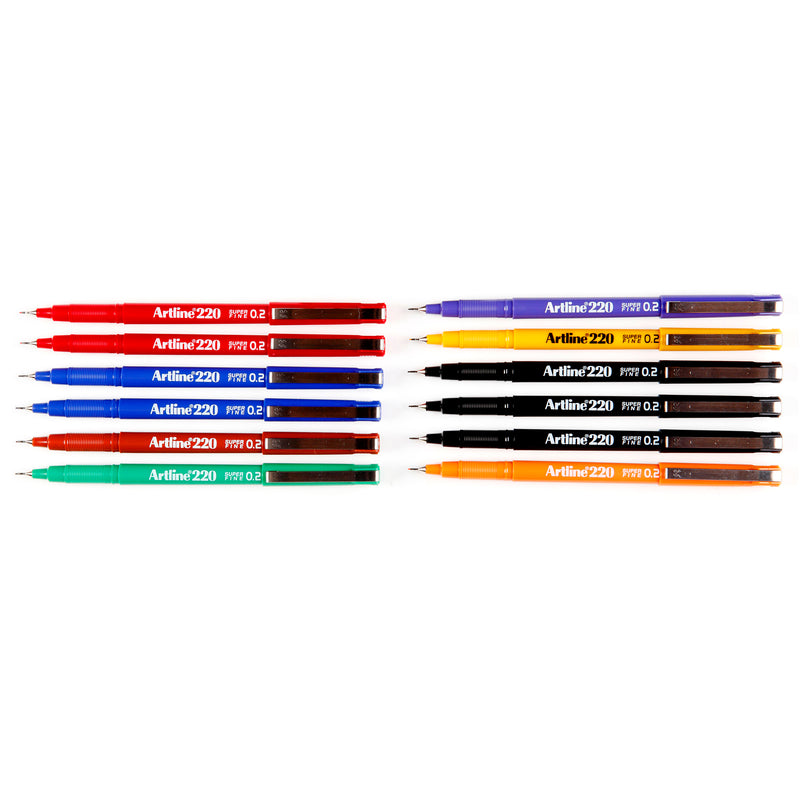 Artline 220 Art Fineliner Pen 0.2mm Assorted Pack Of 12