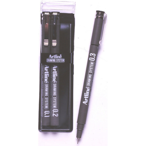 Artline 230 Drawing System Pen 3 Nib Sizes Black Wallet Of 3#Pen Size_0.1, 0.2 and 0.3MM