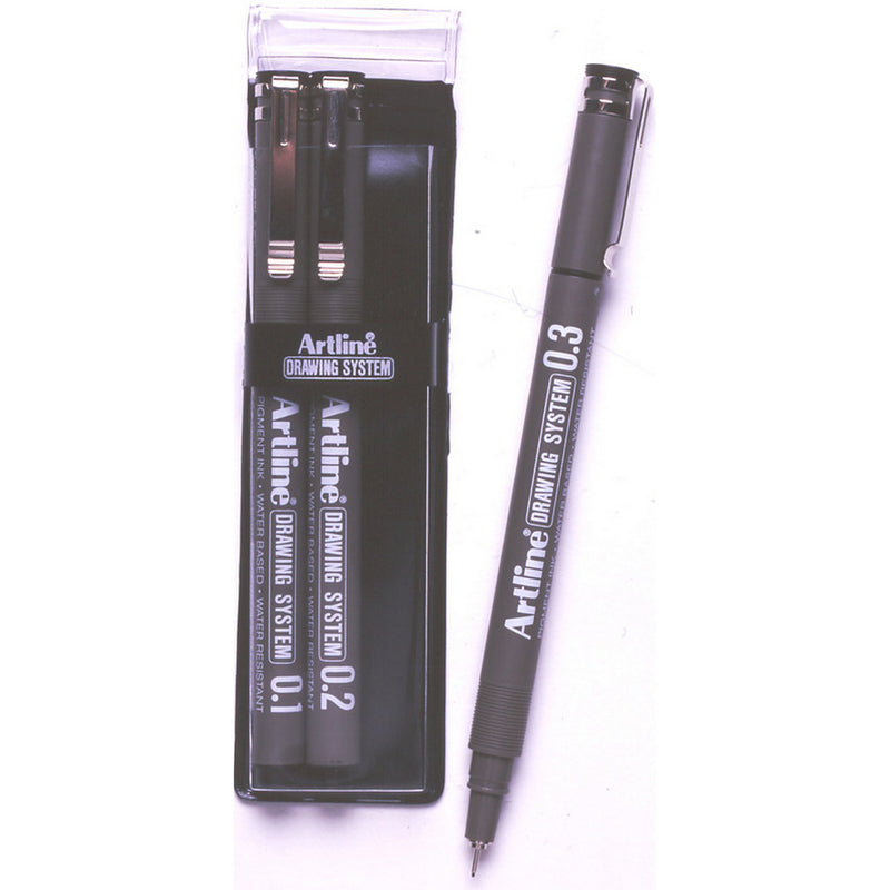 Artline 230 Drawing System Pen 3 Nib Sizes Black Wallet Of 3
