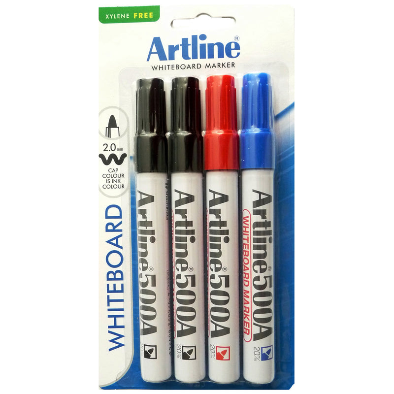 artline 500a whiteboard marker 2mm bullet nib assorted pack of 4