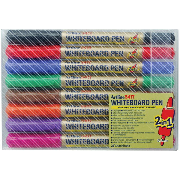 artline 541t whiteboard marker fine dual nib assorted wallet of 8