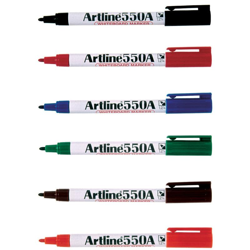 artline 550a whiteboard marker 1.2mm bullet nib assorted pack of 6