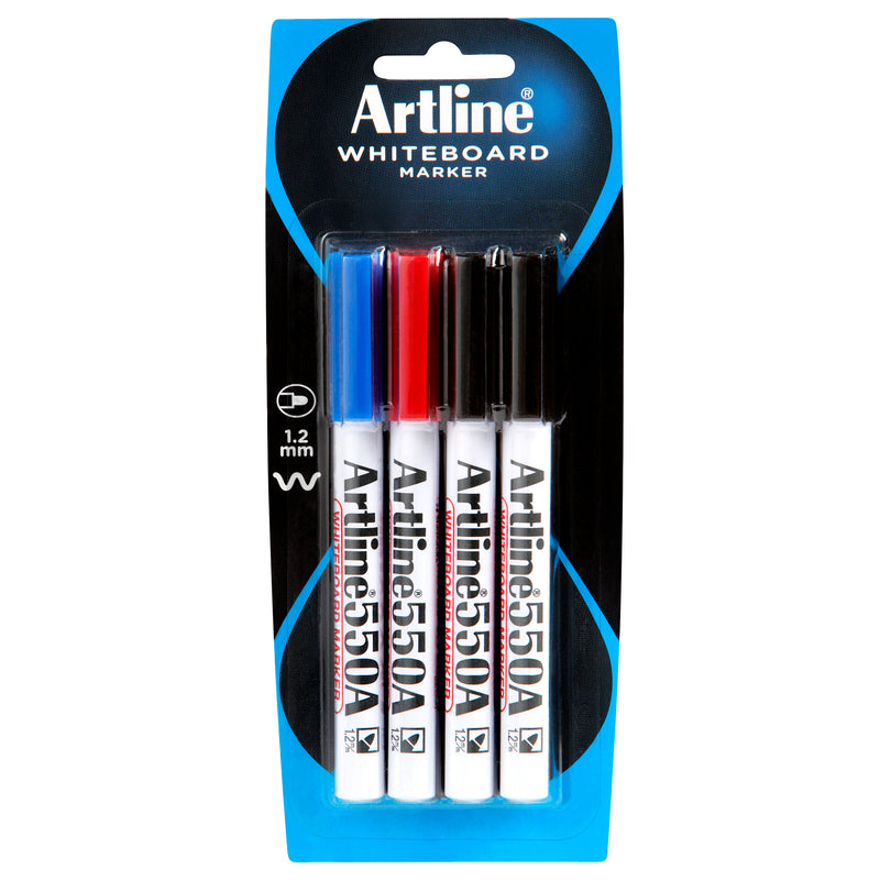 artline 550a whiteboard marker 1.2mm bullet nib assorted pack of 4