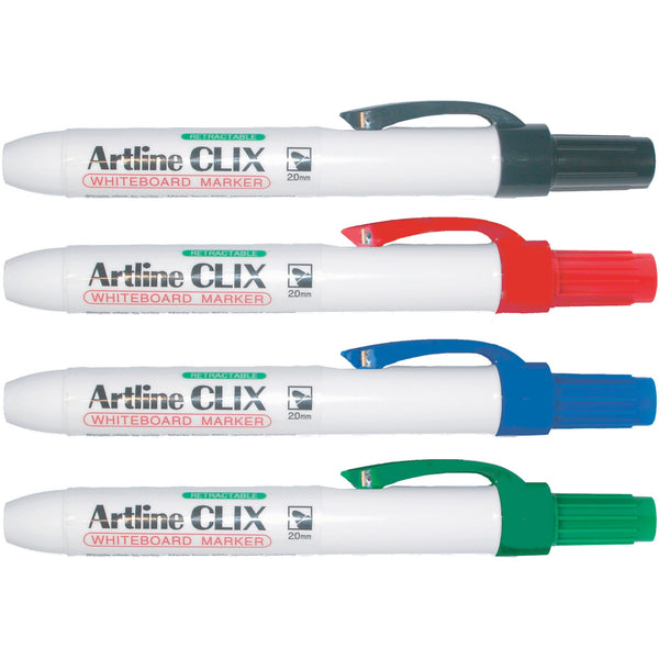 artline 573 clix whiteboard retractable 2mm bullet nib assorted wallet of 4