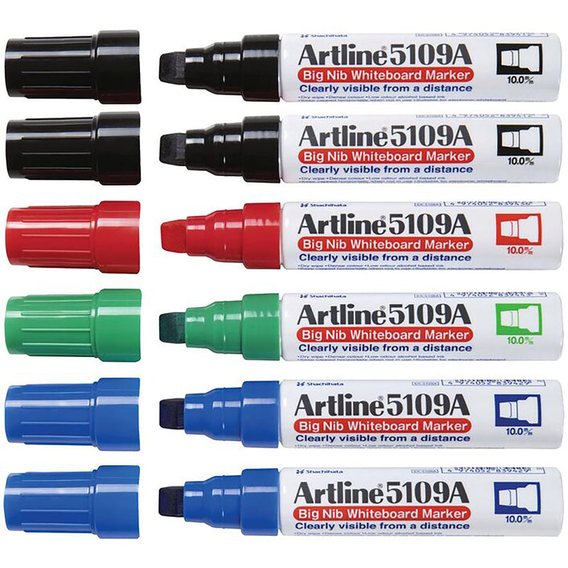 artline 5109a whiteboard marker 10mm chisel nib assorted pack of 6