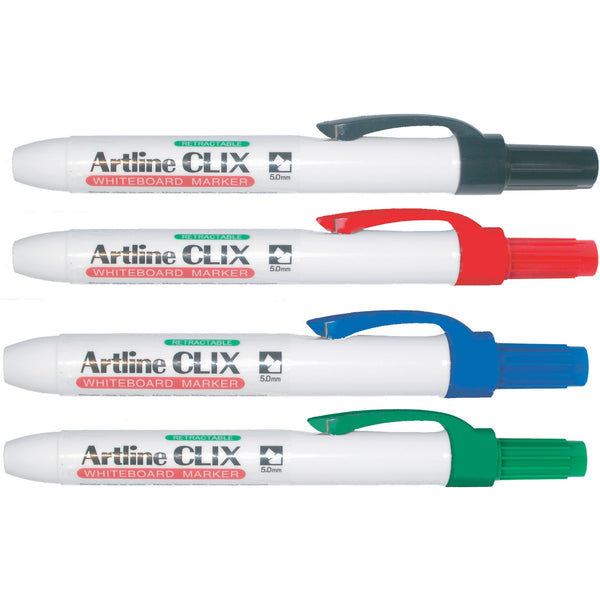 artline 593 clix whiteboard retractable 4mm chisel nib assorted wallet of 4