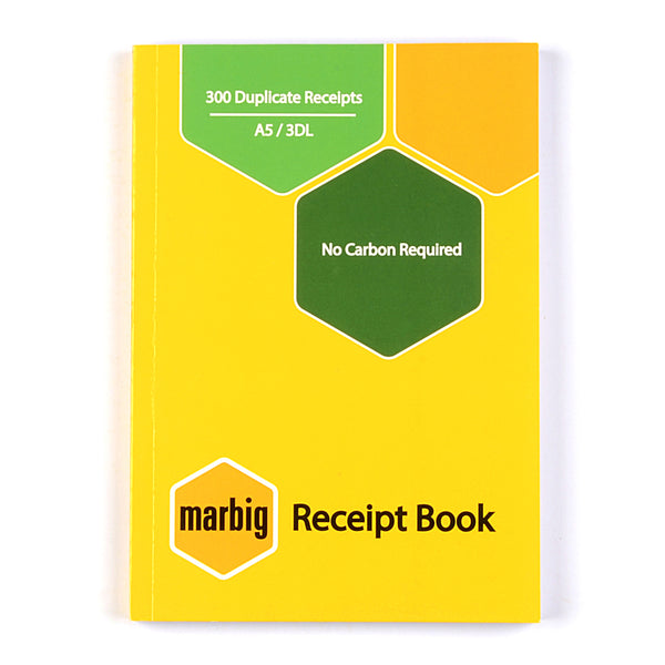 marbig receipt book a5 3-up 300 leaf duplicate - pack of 5