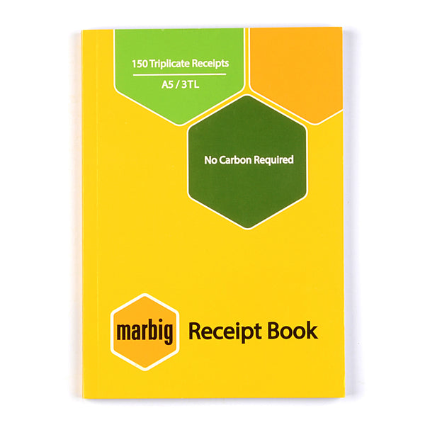 marbig receipt book a5 3-up 150 leaf triplicate - pack of 6