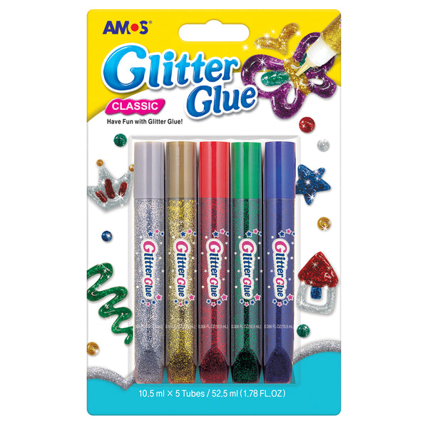 Amos Glitter Glue Colours - Pack Of 5#Colour_CLASSIC