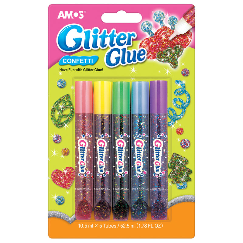 Amos Glitter Glue Colours - Pack Of 5