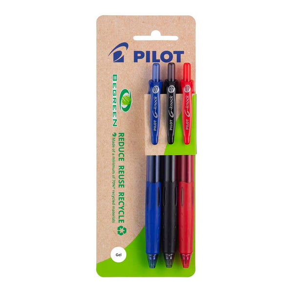 Pilot BeGreen G-Knock Gel Fine Pens Pack Of 3#Colour_ASSORTED