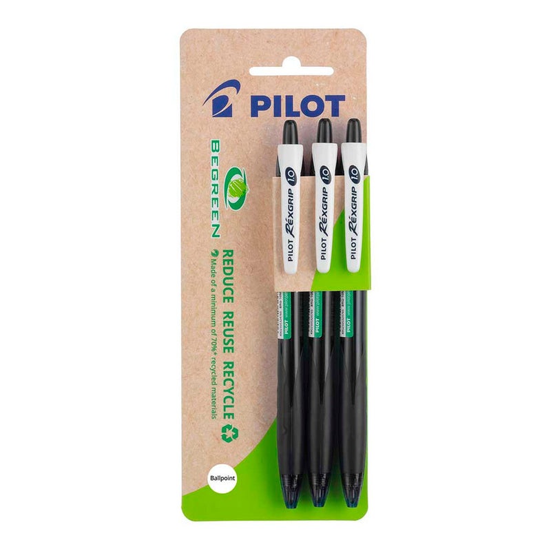 Pilot BeGreen Rexgrip Ballpoint Pens Medium Pack Of 3