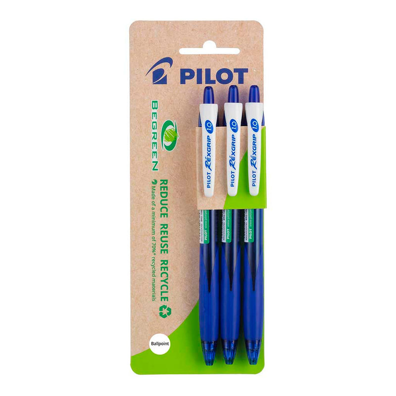 Pilot BeGreen Rexgrip Ballpoint Pens Medium Pack Of 3