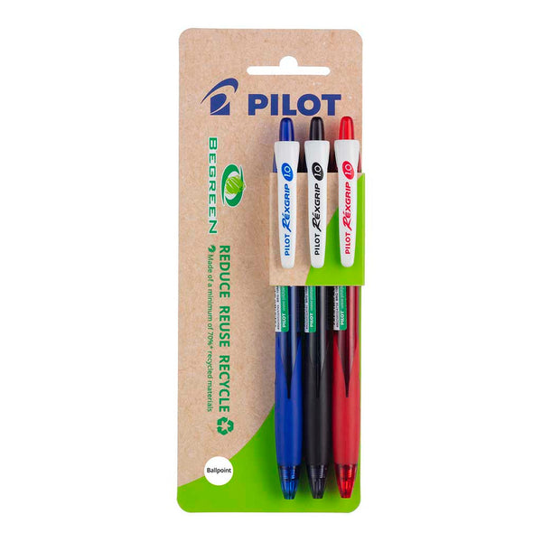Pilot BeGreen Rexgrip Ballpoint Pens Medium Pack Of 3#Colour_ASSORTED