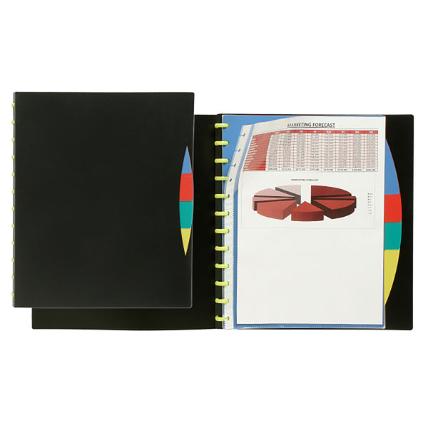 marbig® kwik zip refillable display book a4 20 pockets w/pp dividers black