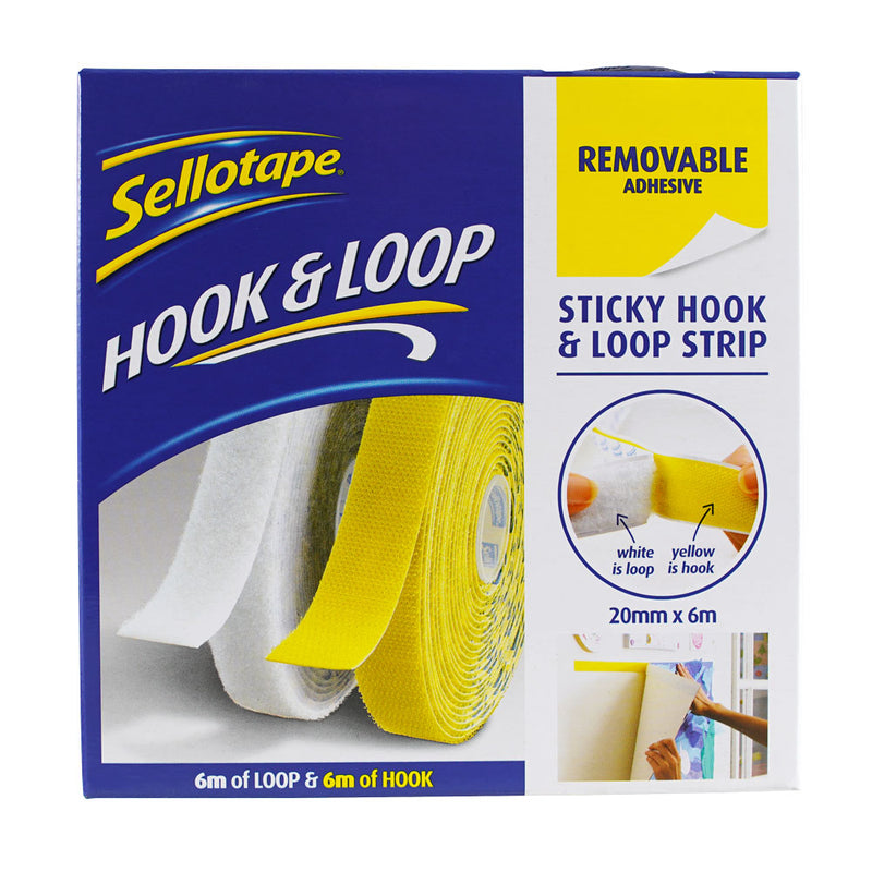 Sellotape Sticky Hook & Loop Strip Removable 20MM X 6M