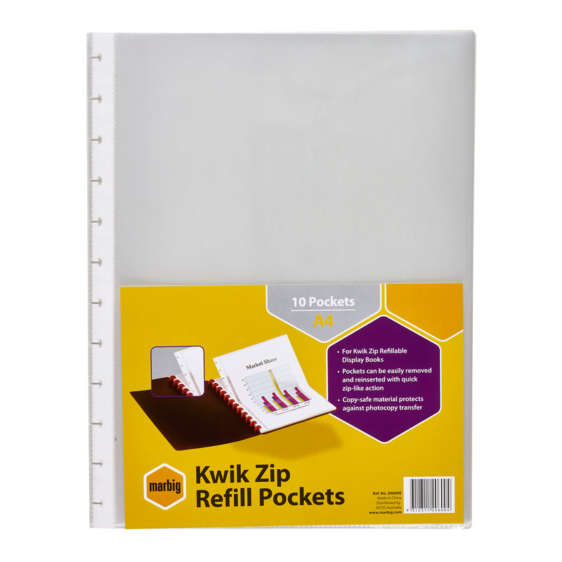 marbig® kwik zip display book refills pack of 10