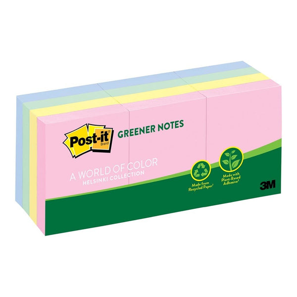 post-it notes 653-rp helsinki 100% recycled 36mm x 48mm 100 sheets per pad pack of 12