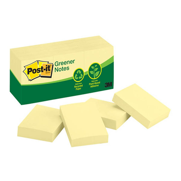 post-it recycled notes yellow 653-rp 100 sheet pads 36mmx48mm pack of 12