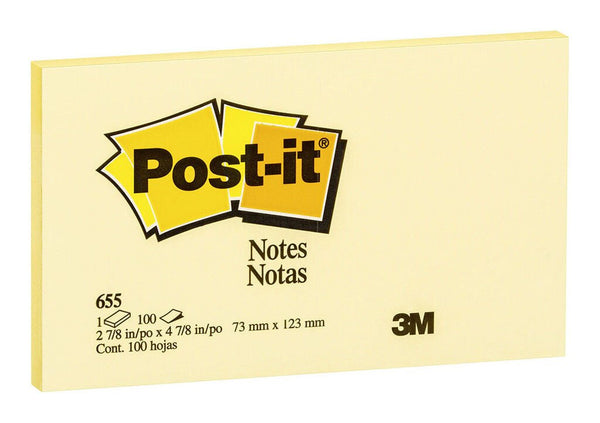 post-it notes yellow 655-y size 76mm x 127mm 100 sheet pads