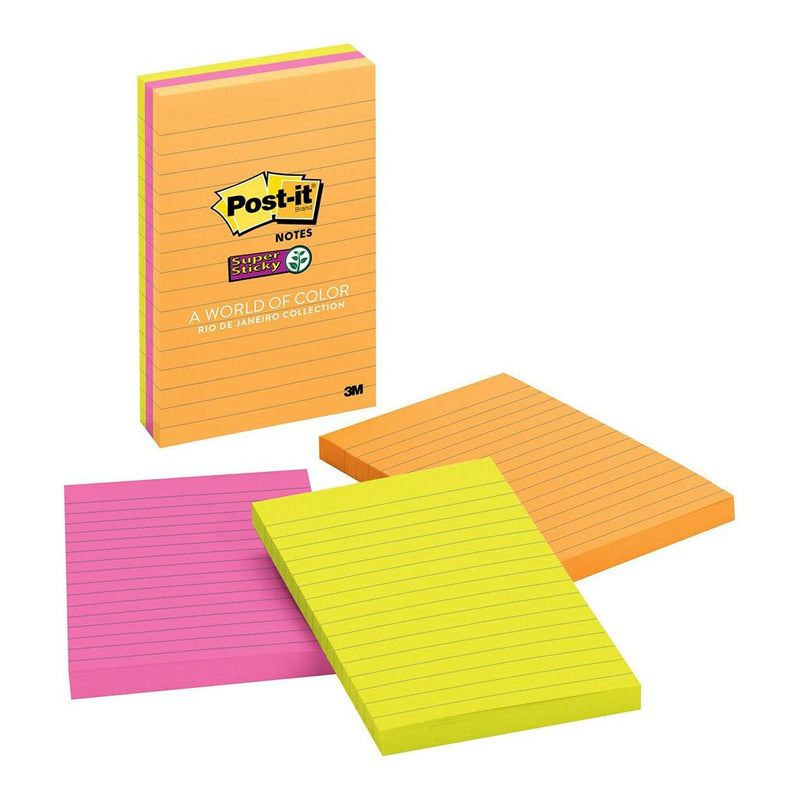 post-it super sticky lined notes 660-3ssuc 101x152mm 90 sheet pads pack of 3