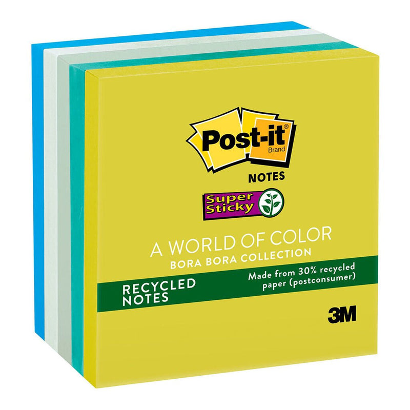post-it recycled super sticky notes 654-5sst bora bora 76x76mm 90 sheet pads pack of 5