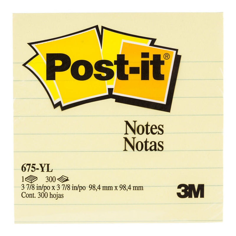 post-it notes 675-yl lined yellow 101x101mm 300 sheet pads