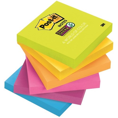 post-it super sticky notes 654-sspk size 76mm x 76mm assorted 90 sheet 6 pad 