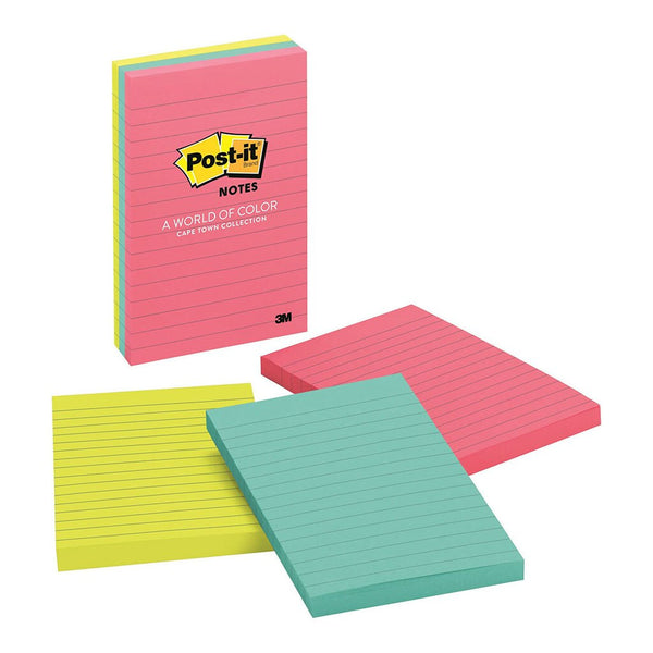 post-it notes 660-3an capetown collection lined 101x152mm pack of 3