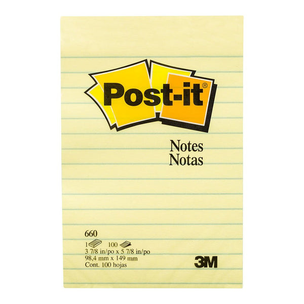 post-it notes yellow 660 lined 101x152mm 100 sheet pad