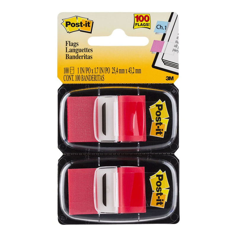 post-it flags 680-rd2 twin pack red 25x43mm 50/dispenser, 2 dispensers/pack