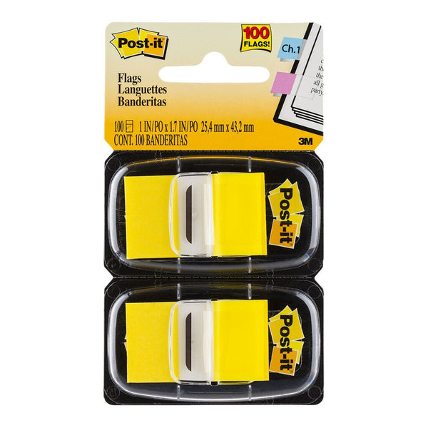 post-it flags 680-yw2 twin pack 25x43mm yellow 50/dispenser, 2 dispensers/pack