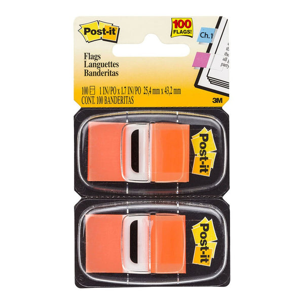 post-it flags 680-oe2 twin pack orange size 25mm x 43mm pack 100 and dispenser
