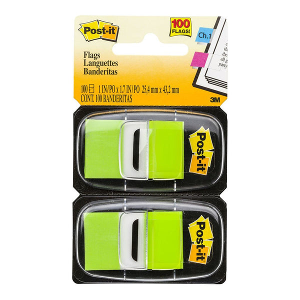 post-it flags 680-bg2 twin pack bright green 25 x 43mm 50/dispenser, 2 dispensers/pack