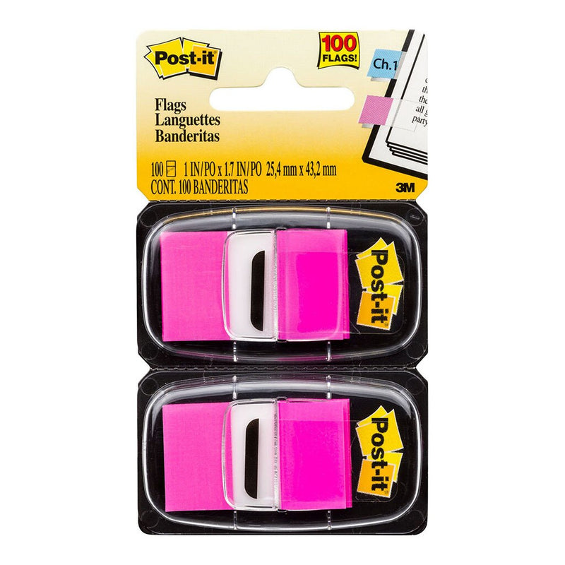 post-it flags 680-bp2 twin pack bright pink 25 x 43mm 50/dispenser, 2 dispensers/pack