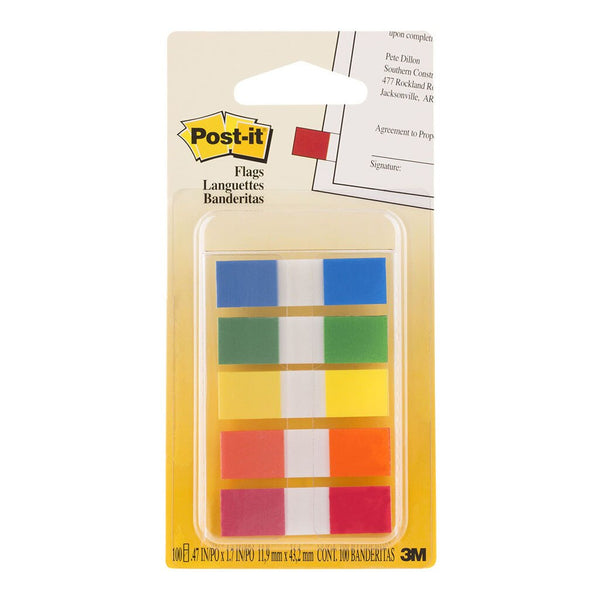 post-it flags 683-5cf mini assorted portable size 12mm x 43mm pack 100