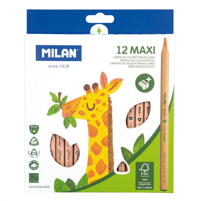 Milan Coloured Pencils Triangular Maxi Assorted Colours Pack Of 12
