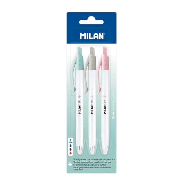 Milan Anti-Bacterial P1+ Ball Point Pen Pack of 3#Colour_ASSORTED