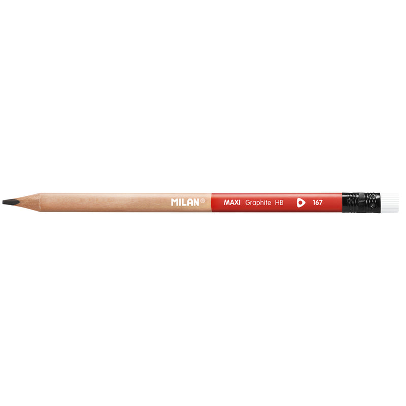 Milan Maxi Graphite Pencils with Eraser HB - Pack of 12