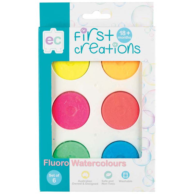 ec first creations fluoro watercolours pallete with plastic lid set of 6 colours
