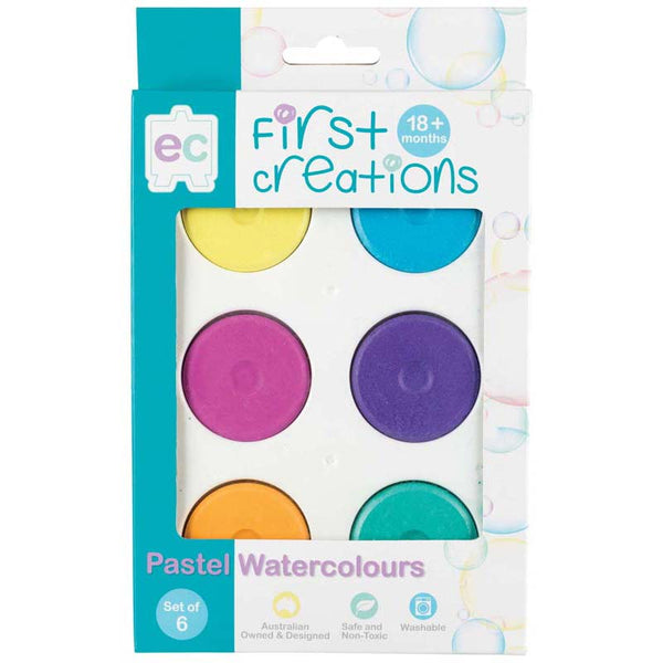 ec first creations non toxic washable pastel watercolours pallete with plastic lid set of 6 colours
