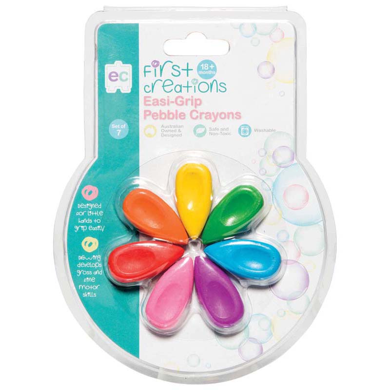 EC First Creations Easi Grip Non Toxic Washable Pebble Crayons Set Of 7 Colours