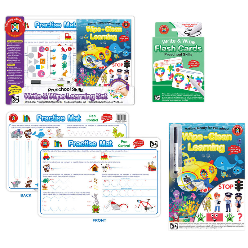 Learning Can Be Fun Write & Wipe Learning Set Preschool Skills