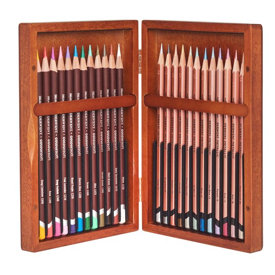 Derwent Coloursoft & Metallic Pencils 24 Wooden Box