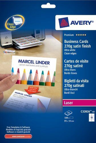 Avery Business Cards Satin Finish 270GSM Laser 10up 10 Sheets