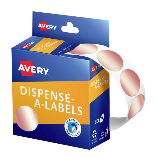 Avery Label Dispenser Rose Gold Round 24mm 250 Pack