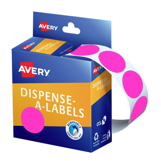 Avery Label Dispenser Dmc24fp Pink Fluoro Round 24mm 350 Pack